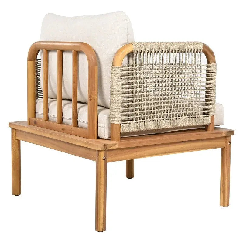 Poltrona da club in legno di acacia e corda per esterni con cuscini (singola) - 67,9 cm L x 73 cm P x 68,6 cm H