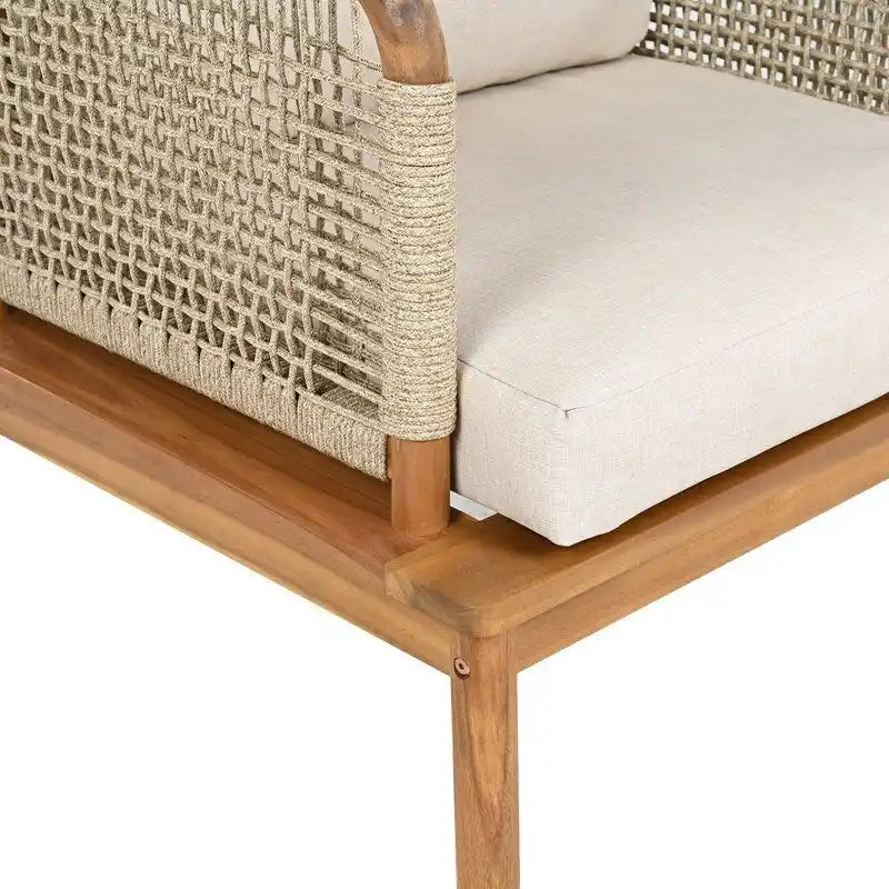 Poltrona da club in legno di acacia e corda per esterni con cuscini (singola) - 67,9 cm L x 73 cm P x 68,6 cm H