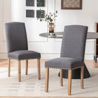 Set di 2 sedie da pranzo in tessuto grigio con borchie