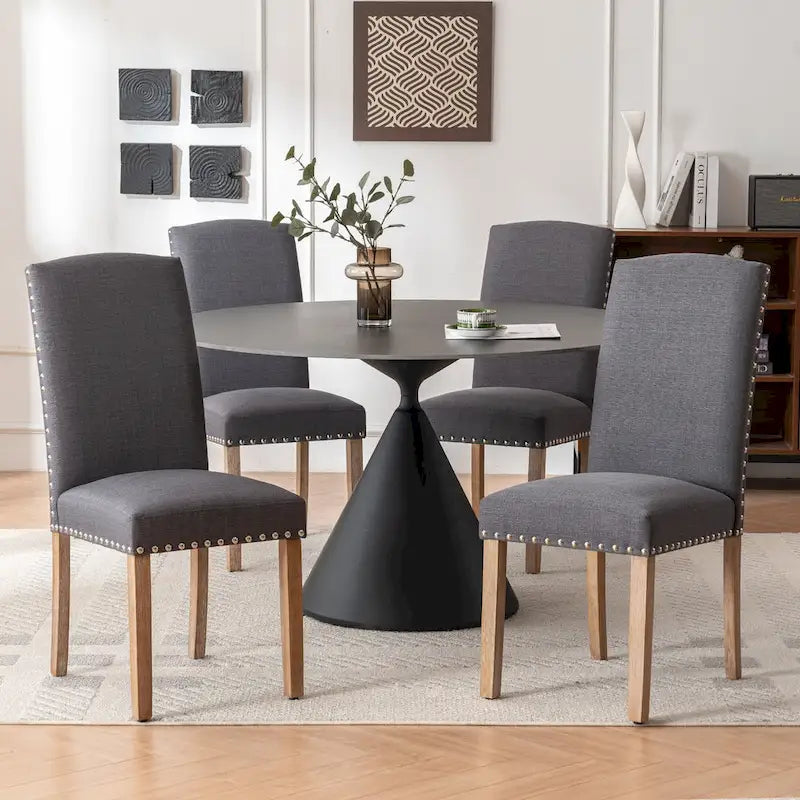 Set di 2 sedie da pranzo in tessuto grigio con borchie