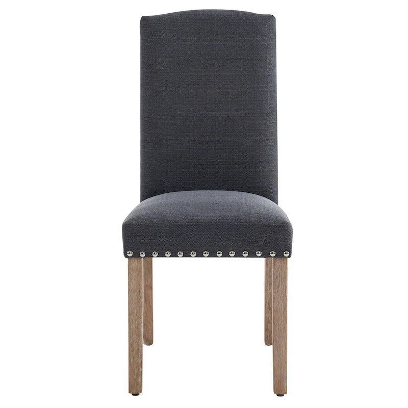 Set di 2 sedie da pranzo in tessuto grigio con borchie