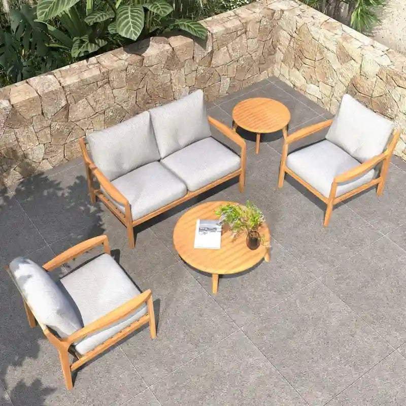 Divano da esterno in legno di acacia con cuscini impermeabili sfoderabili per patio