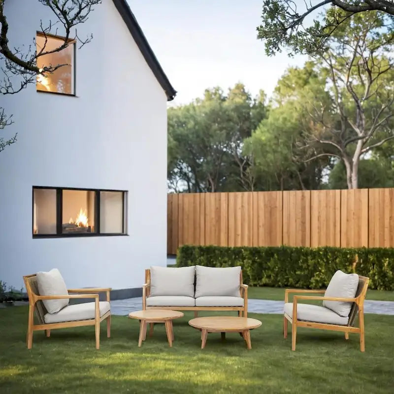 Divano da esterno in legno di acacia con cuscini impermeabili sfoderabili per patio