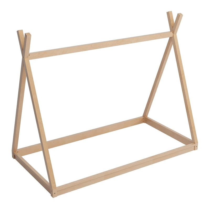 Lettino a tenda gemello Montessori in legno - Telaio del letto a forma di casetta a pavimento basso per bambini/ragazzi - Design senza doghe per camerette di maschi e femmine