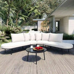 Curved Outdoor Patio Sofa Set with Cushions and Coffee Table