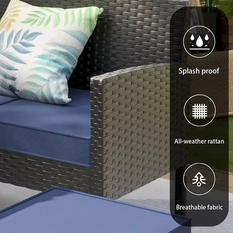 Mobili da patio per piccoli spazi, set di mobili da esterno da 7 pezzi, set di mobili da giardino, cuscino impermeabile, tavolo in vetro