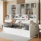 Divano Letto Singolo con Sollevamento Idraulico, 3 Spazi Contenitori e Scaffali e Armadietti Incorporati