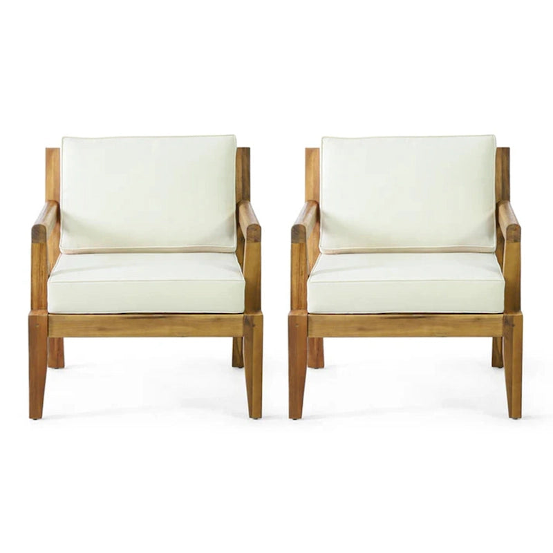 Set di 2, Sedia da giardino con struttura in legno di acacia per esterni, Mobili da patio, Cuscino spesso impermeabile con seduta profonda