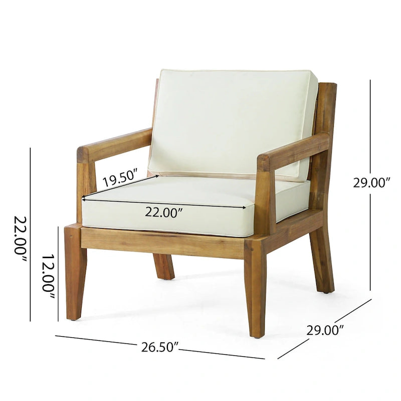 Set di 2, Sedia da giardino con struttura in legno di acacia per esterni, Mobili da patio, Cuscino spesso impermeabile con seduta profonda