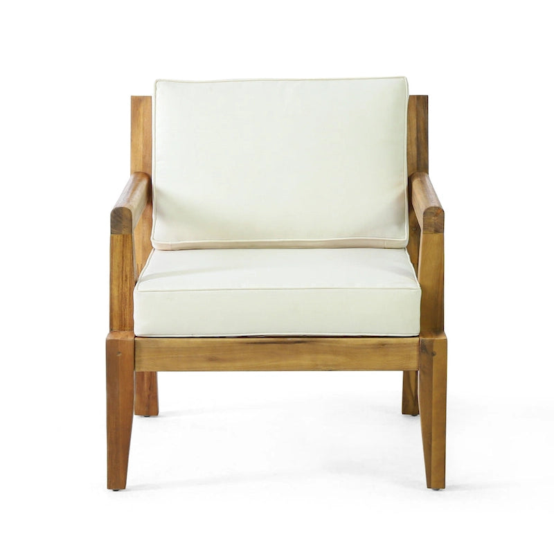Set di 2, Sedia da giardino con struttura in legno di acacia per esterni, Mobili da patio, Cuscino spesso impermeabile con seduta profonda