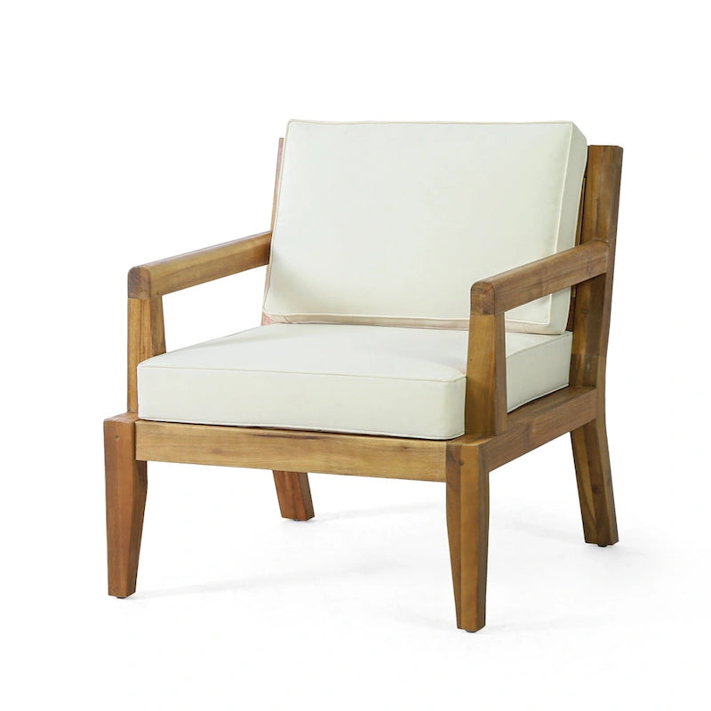 Set di 2, Sedia da giardino con struttura in legno di acacia per esterni, Mobili da patio, Cuscino spesso impermeabile con seduta profonda