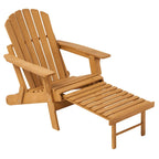 Outdoor Wooden Folding Adirondack Chair with Retractable Ottoman, Pre-Assembled BackRest & SeatBoard, Wood Patio Chair