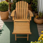 Sedia Adirondack Pieghevole in Legno per Esterni con Poggiapiedi Retrattile, Schienale e Seduta Pre-Assemblati, Sedia da Patio in Legno