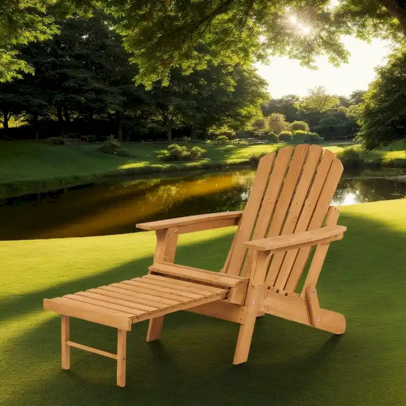 Sedia Adirondack Pieghevole in Legno per Esterni con Poggiapiedi Retrattile, Schienale e Seduta Pre-Assemblati, Sedia da Patio in Legno