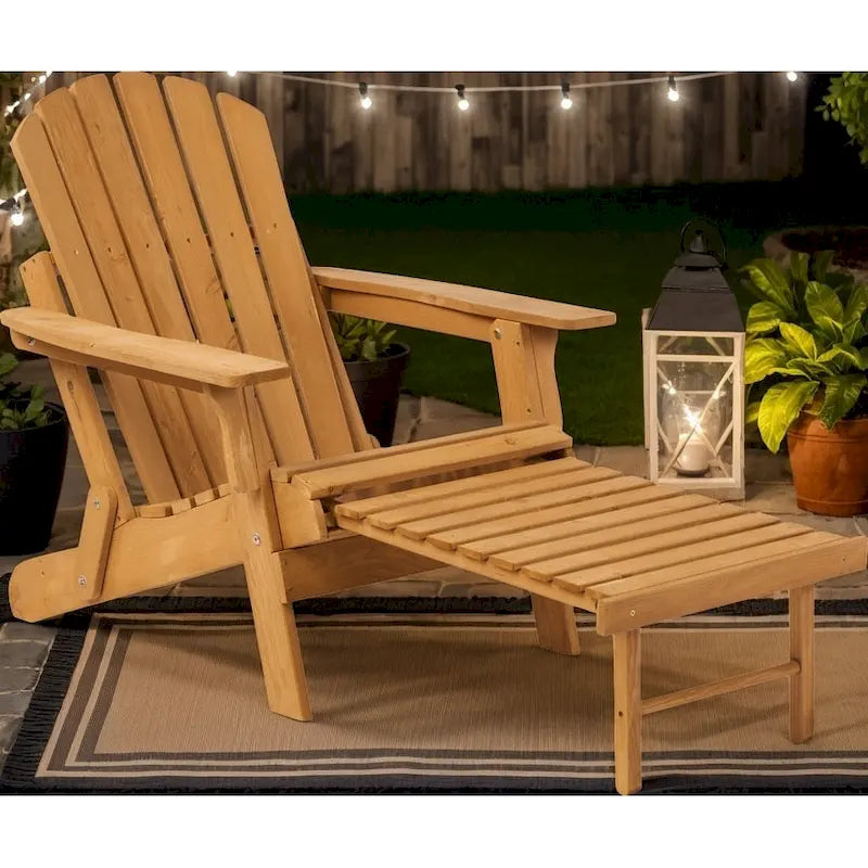 Sedia Adirondack Pieghevole in Legno per Esterni con Poggiapiedi Retrattile, Schienale e Seduta Pre-Assemblati, Sedia da Patio in Legno