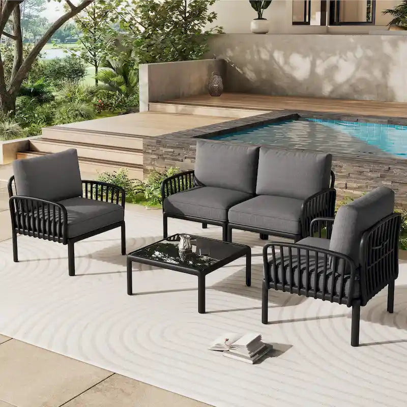 Set Divano in Rattan Sintetico da 5 Pezzi con Cuscini