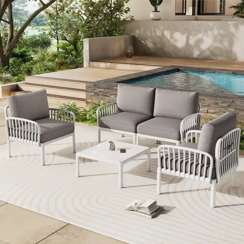 Set Divano in Rattan Sintetico da 5 Pezzi con Cuscini