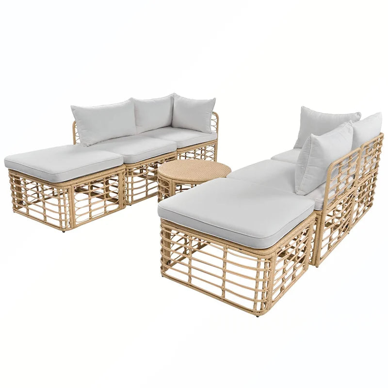 Set di divani componibili da esterno in rattan a 7 pezzi con cuscini