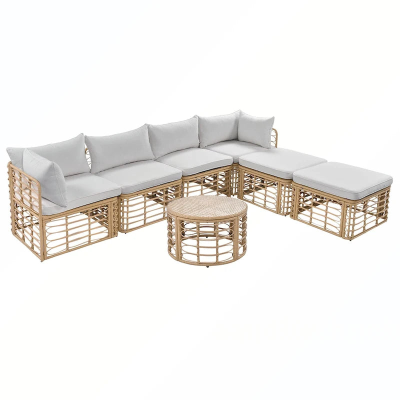 Set di divani componibili da esterno in rattan a 7 pezzi con cuscini