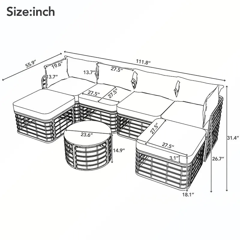 Set di divani componibili da esterno in rattan a 7 pezzi con cuscini