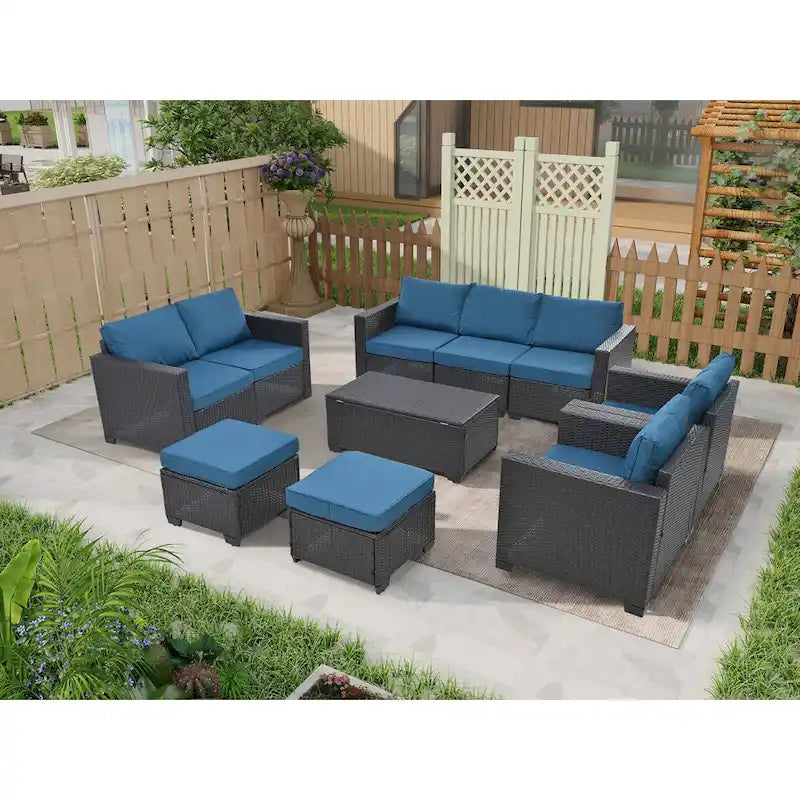 Set di mobili da giardino in rattan PE da 10 pezzi