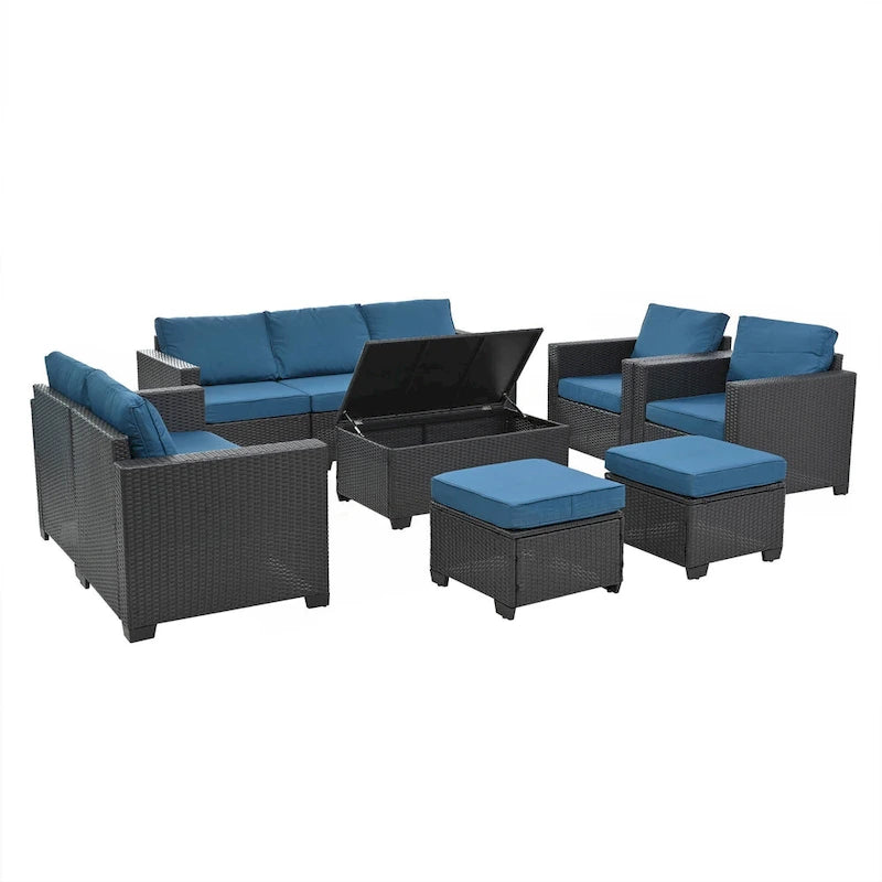 Set di mobili da giardino in rattan PE da 10 pezzi