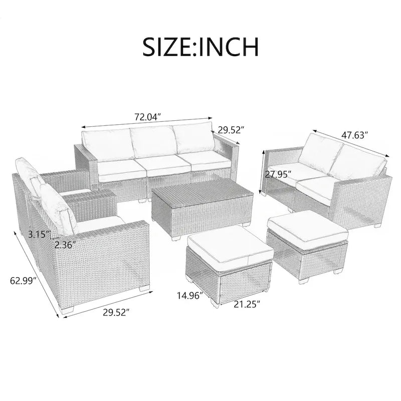Set di mobili da giardino in rattan PE da 10 pezzi
