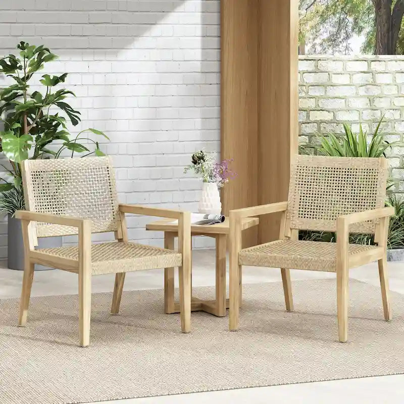 Roomfitters Set di 2 Sedie da Club da Esterno in Rattan e Legno di Acacia con Cuscini per Posti a Sedere da Patio, Naturale