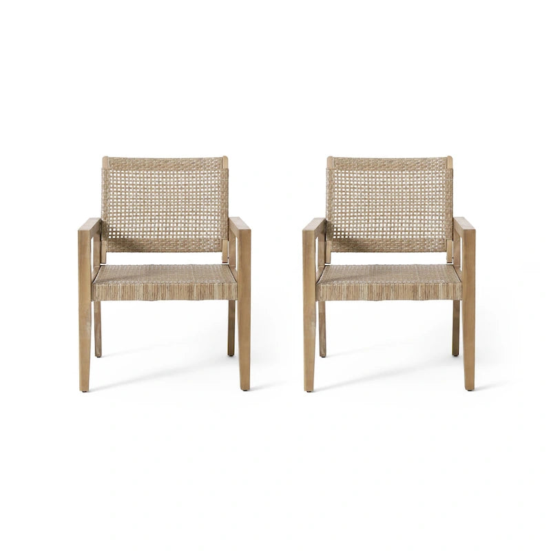 Roomfitters Set di 2 Sedie da Club da Esterno in Rattan e Legno di Acacia con Cuscini per Posti a Sedere da Patio, Naturale
