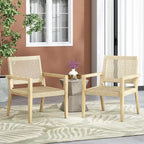 Roomfitters Set di 2 Sedie da Club da Esterno in Rattan e Legno di Acacia con Cuscini per Posti a Sedere da Patio, Naturale