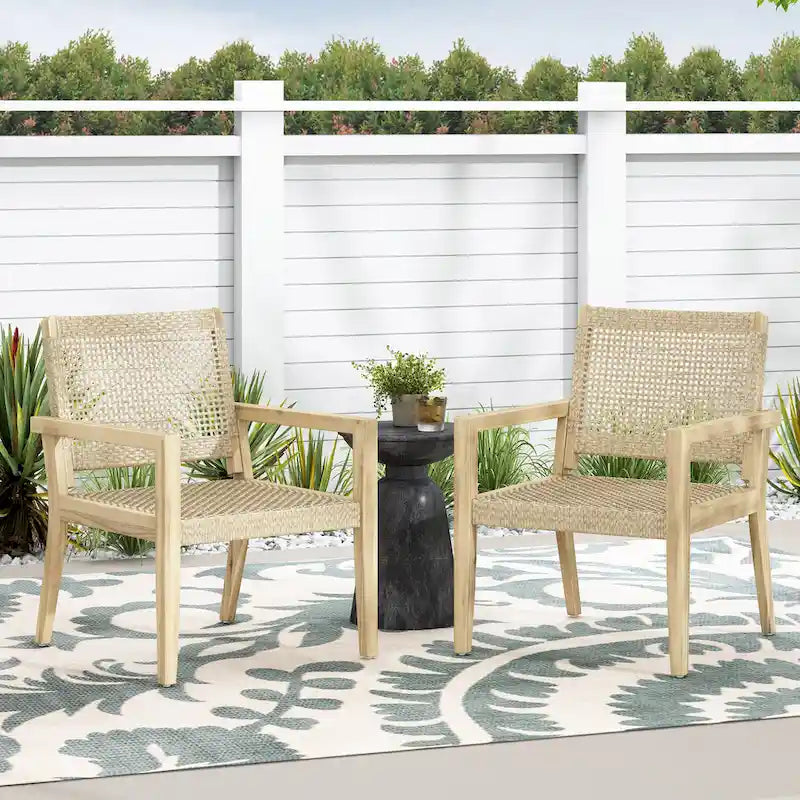 Roomfitters Set di 2 Sedie da Club da Esterno in Rattan e Legno di Acacia con Cuscini per Posti a Sedere da Patio, Naturale