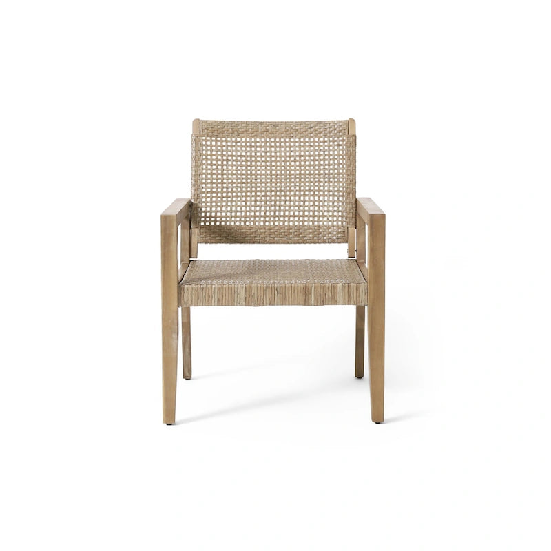 Roomfitters Set di 2 Sedie da Club da Esterno in Rattan e Legno di Acacia con Cuscini per Posti a Sedere da Patio, Naturale