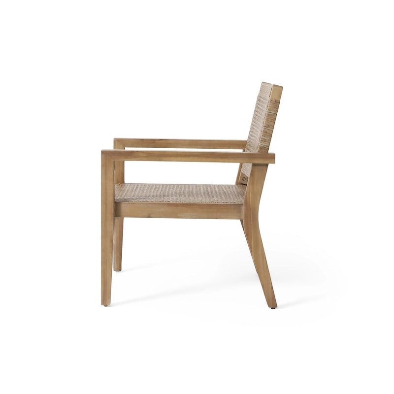 Roomfitters Set di 2 Sedie da Club da Esterno in Rattan e Legno di Acacia con Cuscini per Posti a Sedere da Patio, Naturale