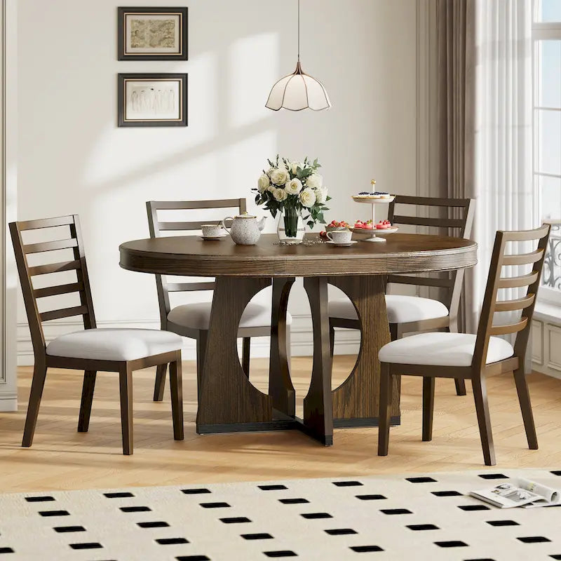 Set da Pranzo Estensibile da 5 Pezzi, Tavolo Rotondo e Sedie dal Design Geometrico per Cucina Sala da Pranzo