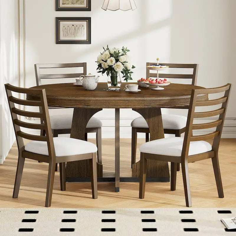 Set da Pranzo Estensibile da 5 Pezzi, Tavolo Rotondo e Sedie dal Design Geometrico per Cucina Sala da Pranzo
