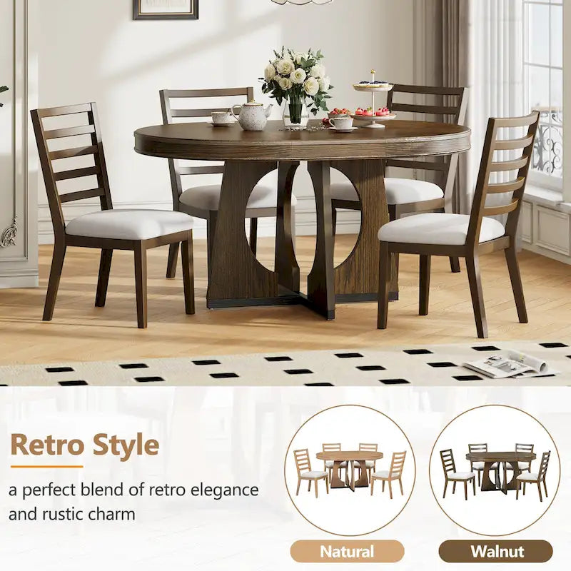 Set da Pranzo Estensibile da 5 Pezzi, Tavolo Rotondo e Sedie dal Design Geometrico per Cucina Sala da Pranzo