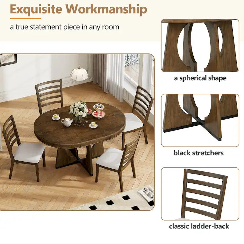 Set da Pranzo Estensibile da 5 Pezzi, Tavolo Rotondo e Sedie dal Design Geometrico per Cucina Sala da Pranzo