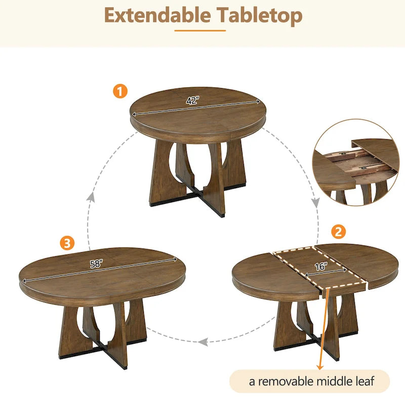 Set da Pranzo Estensibile da 5 Pezzi, Tavolo Rotondo e Sedie dal Design Geometrico per Cucina Sala da Pranzo