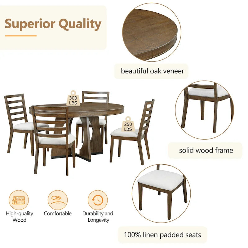 Set da Pranzo Estensibile da 5 Pezzi, Tavolo Rotondo e Sedie dal Design Geometrico per Cucina Sala da Pranzo