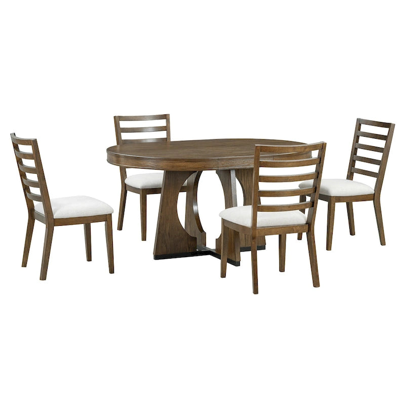 Set da Pranzo Estensibile da 5 Pezzi, Tavolo Rotondo e Sedie dal Design Geometrico per Cucina Sala da Pranzo