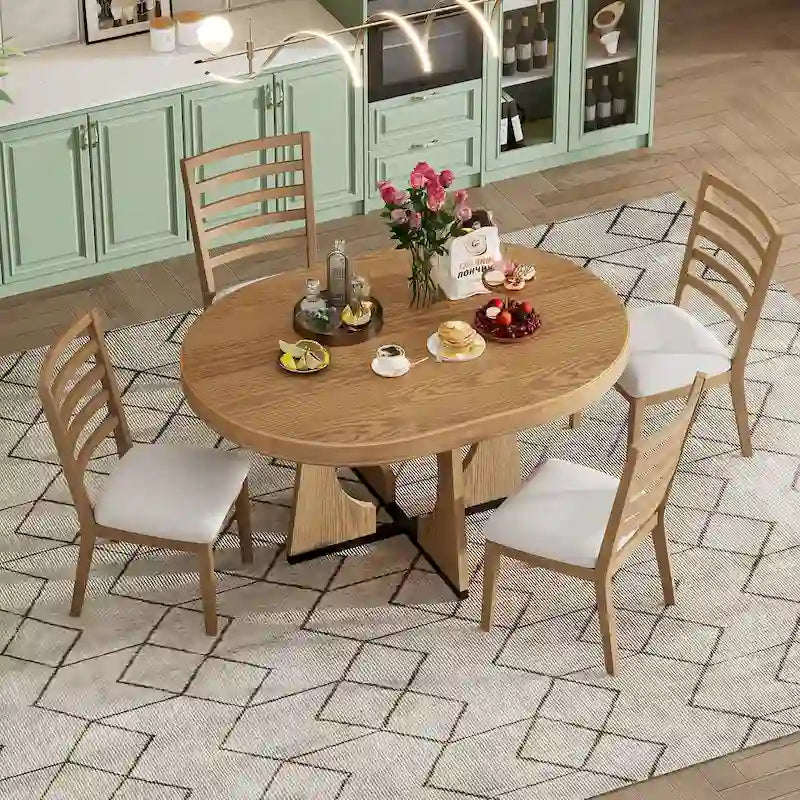 Set da Pranzo Estensibile da 5 Pezzi, Tavolo Rotondo e Sedie dal Design Geometrico per Cucina Sala da Pranzo