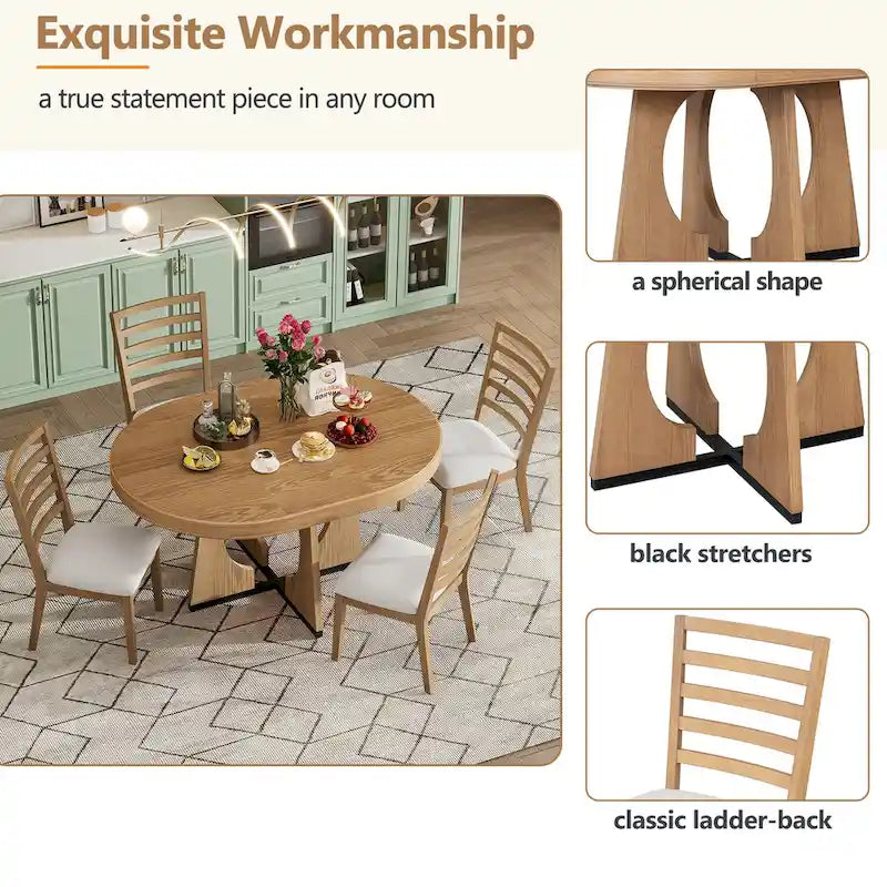 Set da Pranzo Estensibile da 5 Pezzi, Tavolo Rotondo e Sedie dal Design Geometrico per Cucina Sala da Pranzo