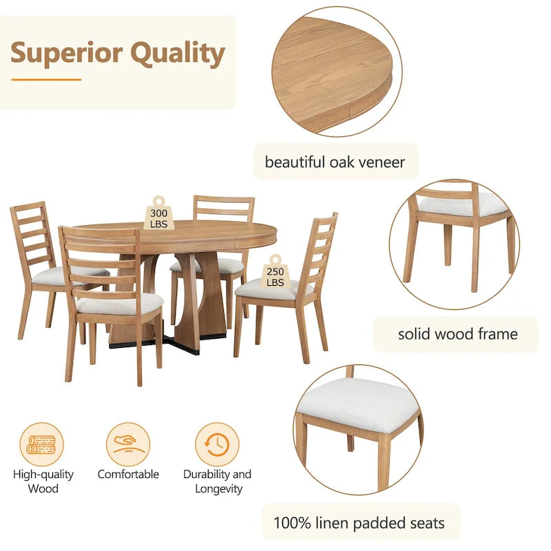 Set da Pranzo Estensibile da 5 Pezzi, Tavolo Rotondo e Sedie dal Design Geometrico per Cucina Sala da Pranzo