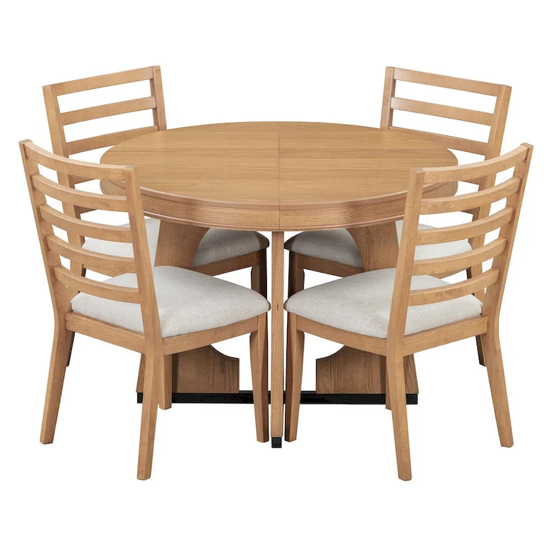 Set da Pranzo Estensibile da 5 Pezzi, Tavolo Rotondo e Sedie dal Design Geometrico per Cucina Sala da Pranzo