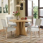 Set da pranzo rotondo da esterno a 5 pezzi in legno con 4 sedie imbottite