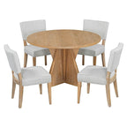 Set da pranzo rotondo da esterno a 5 pezzi in legno con 4 sedie imbottite