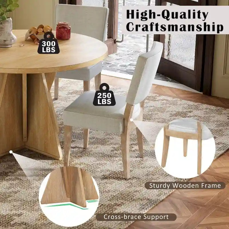 Set da pranzo rotondo da esterno a 5 pezzi in legno con 4 sedie imbottite