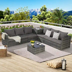 Set Divano Sezionale in Rattan 6 Pezzi con Angolo e Tavolo in Vetro