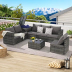 Set Divano Sezionale in Rattan 6 Pezzi con Angolo e Tavolo in Vetro