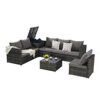 Set Divano Sezionale in Rattan 6 Pezzi con Angolo e Tavolo in Vetro